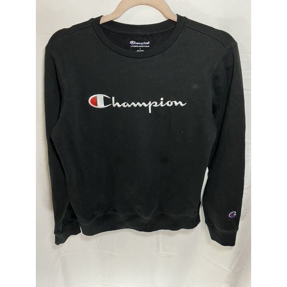 Champion Sweater Youth Large Spell Out Black Knit Sweatshirt Boys.